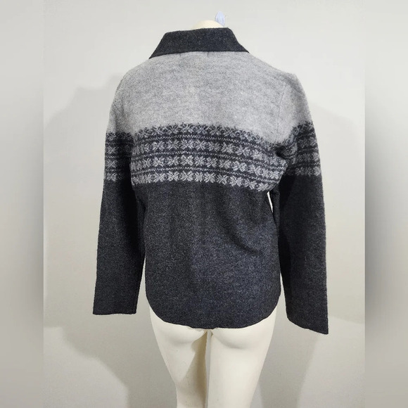 Vtg. Evan Picone 100% Wool neutral gray Fair Isle/Nordic print Knit jacket Sz M - Picture 3 of 10